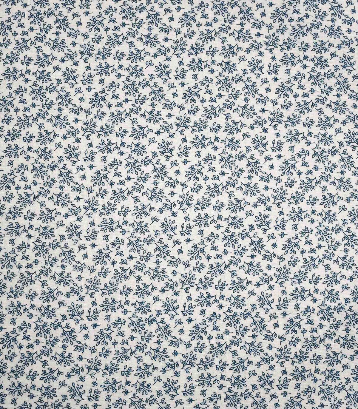 White Base Blue Leaf Print Fabric
