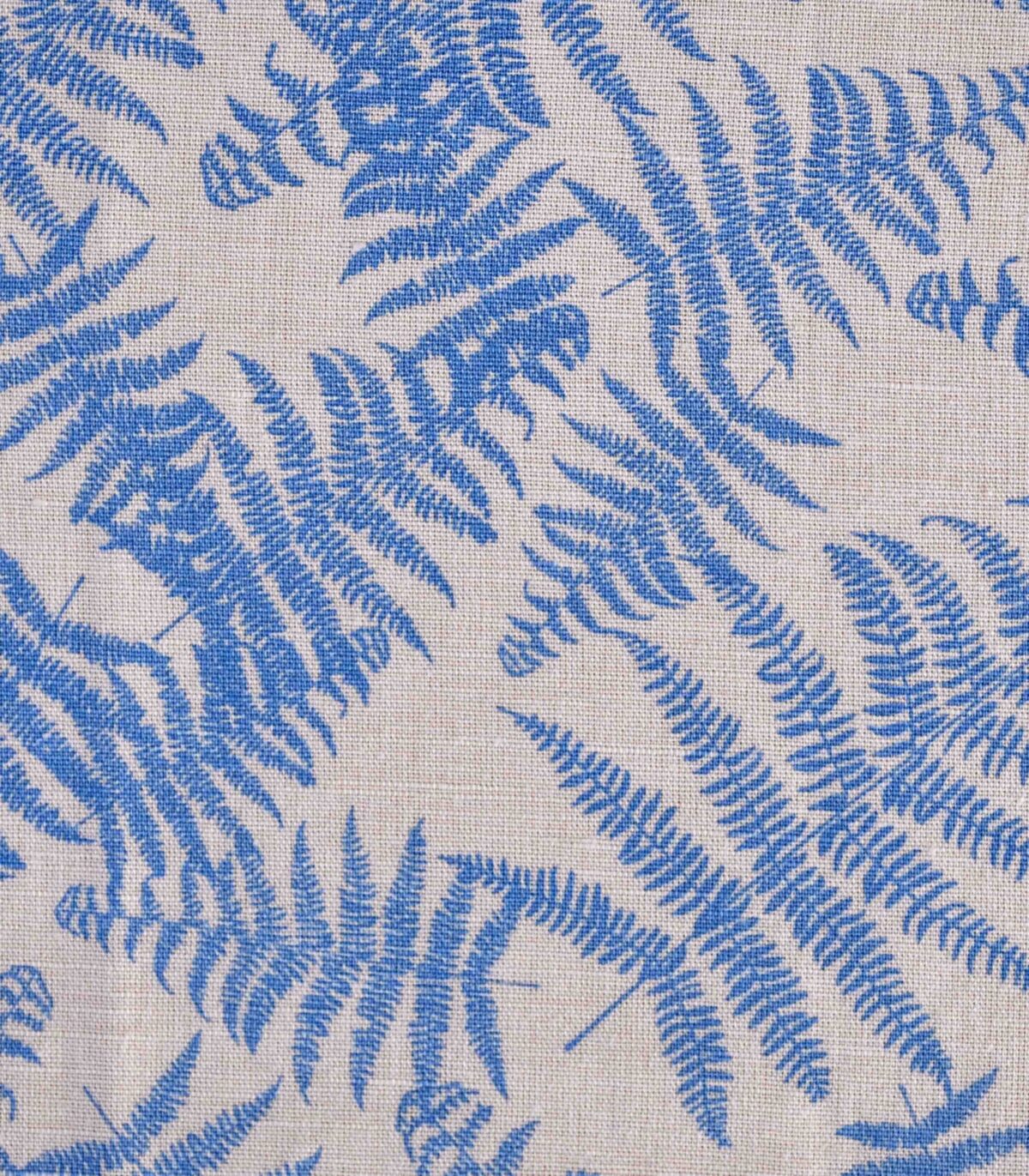 Linen Cotton Blue Leaf Print Fabric