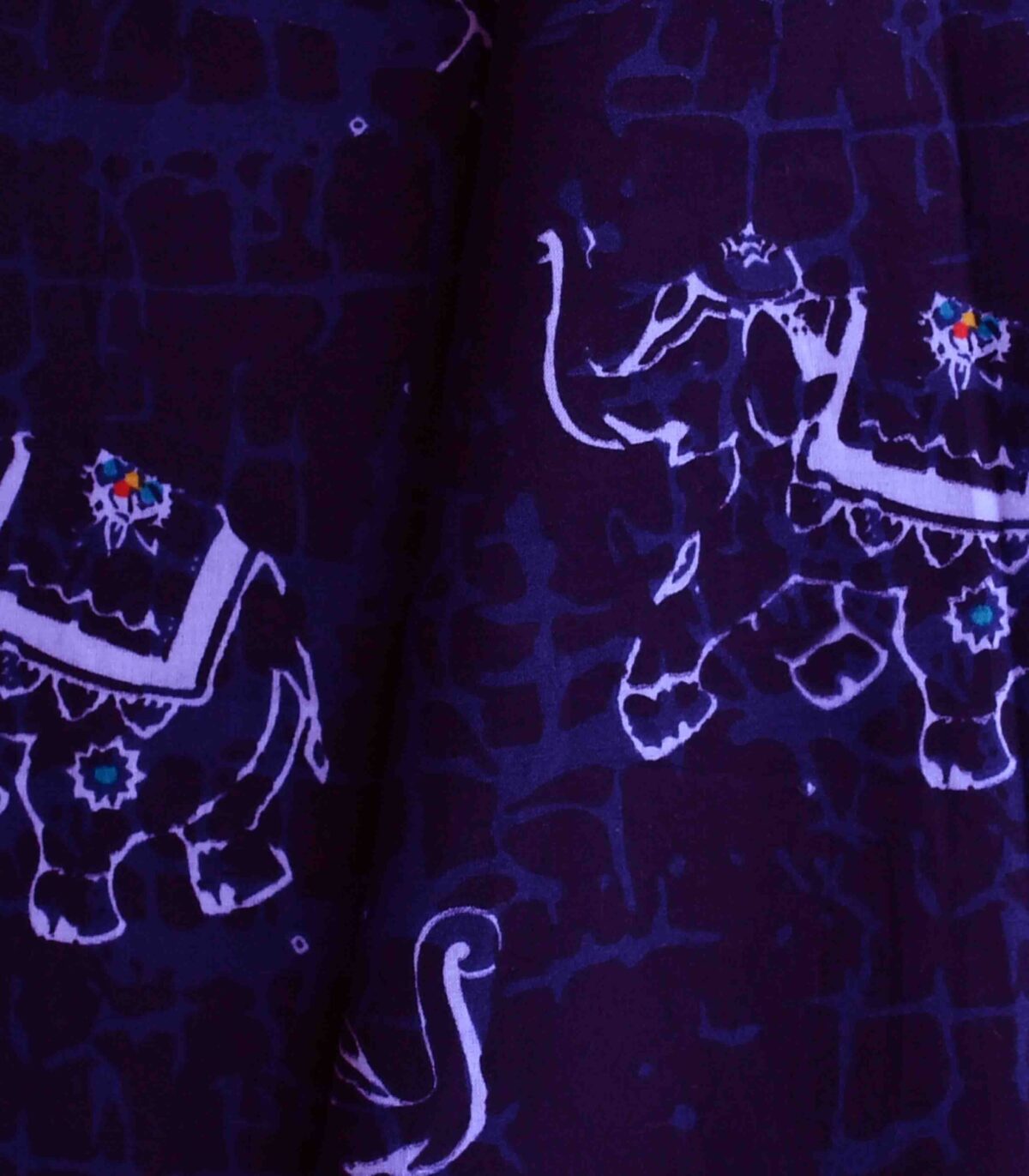 Cotton Navy Color Elephant Print Fabric