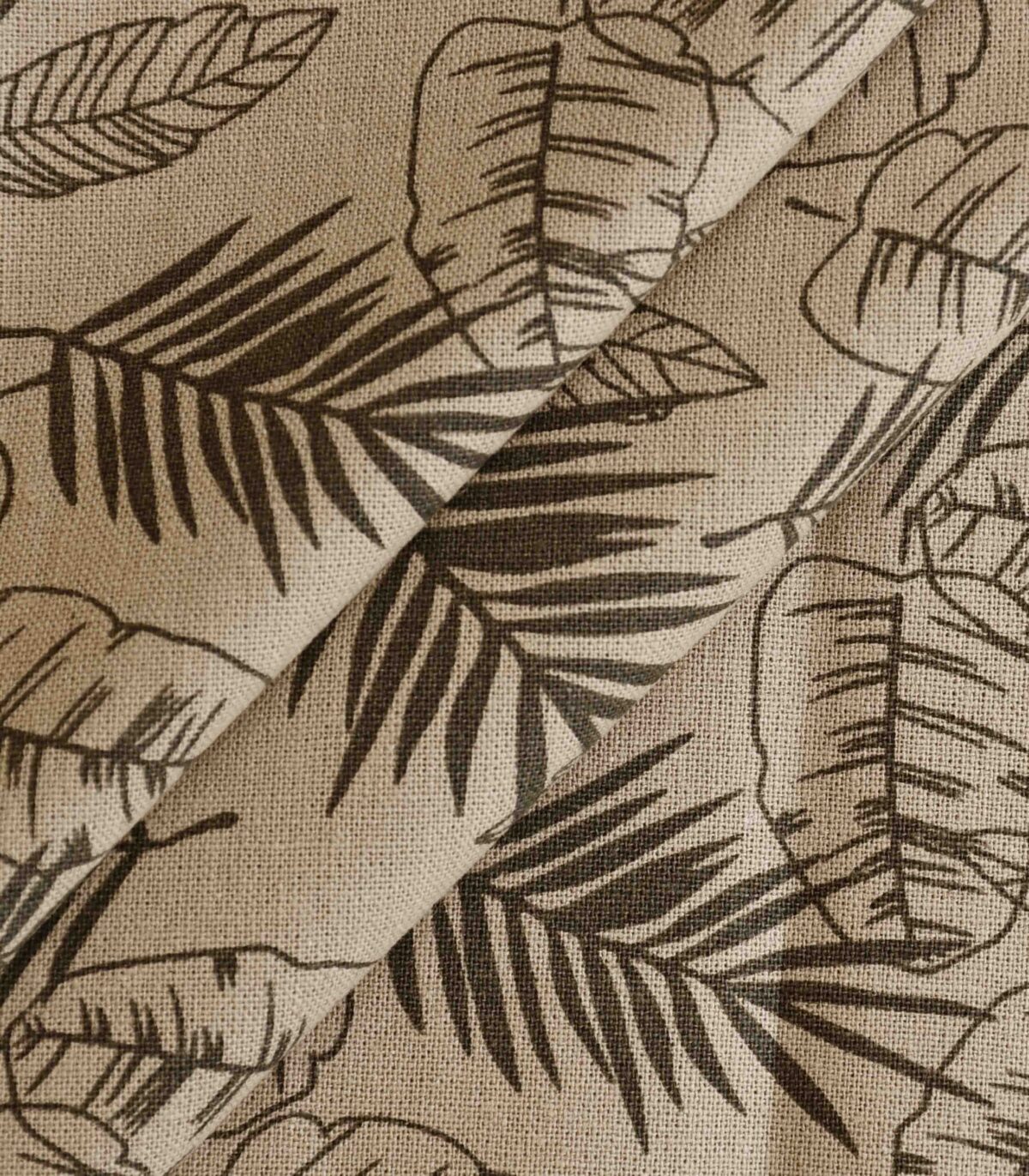 Cotton Khaki Color Leaf Print Woven Fabric