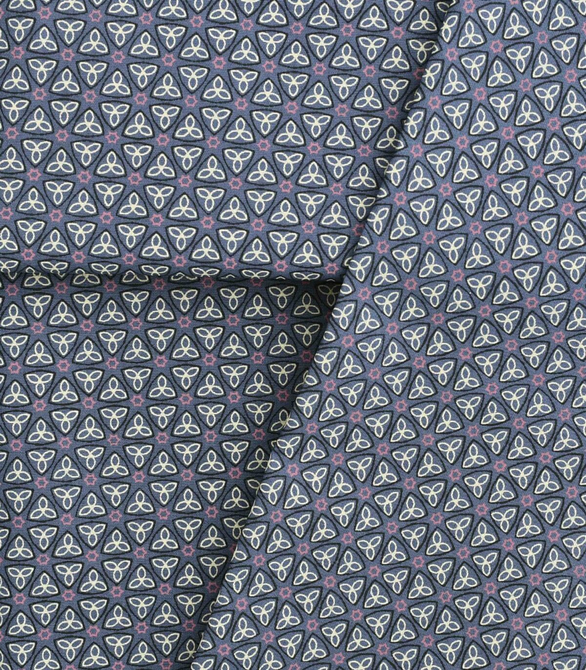 Cotton Blue Base Geometric Print Fabric