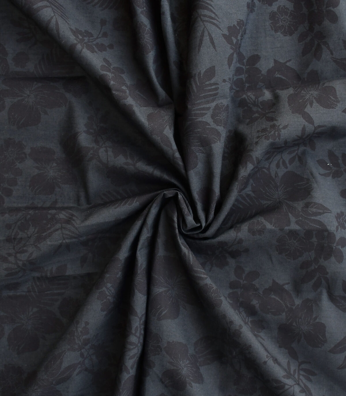 Cotton Black Base Leaf Print Fabric