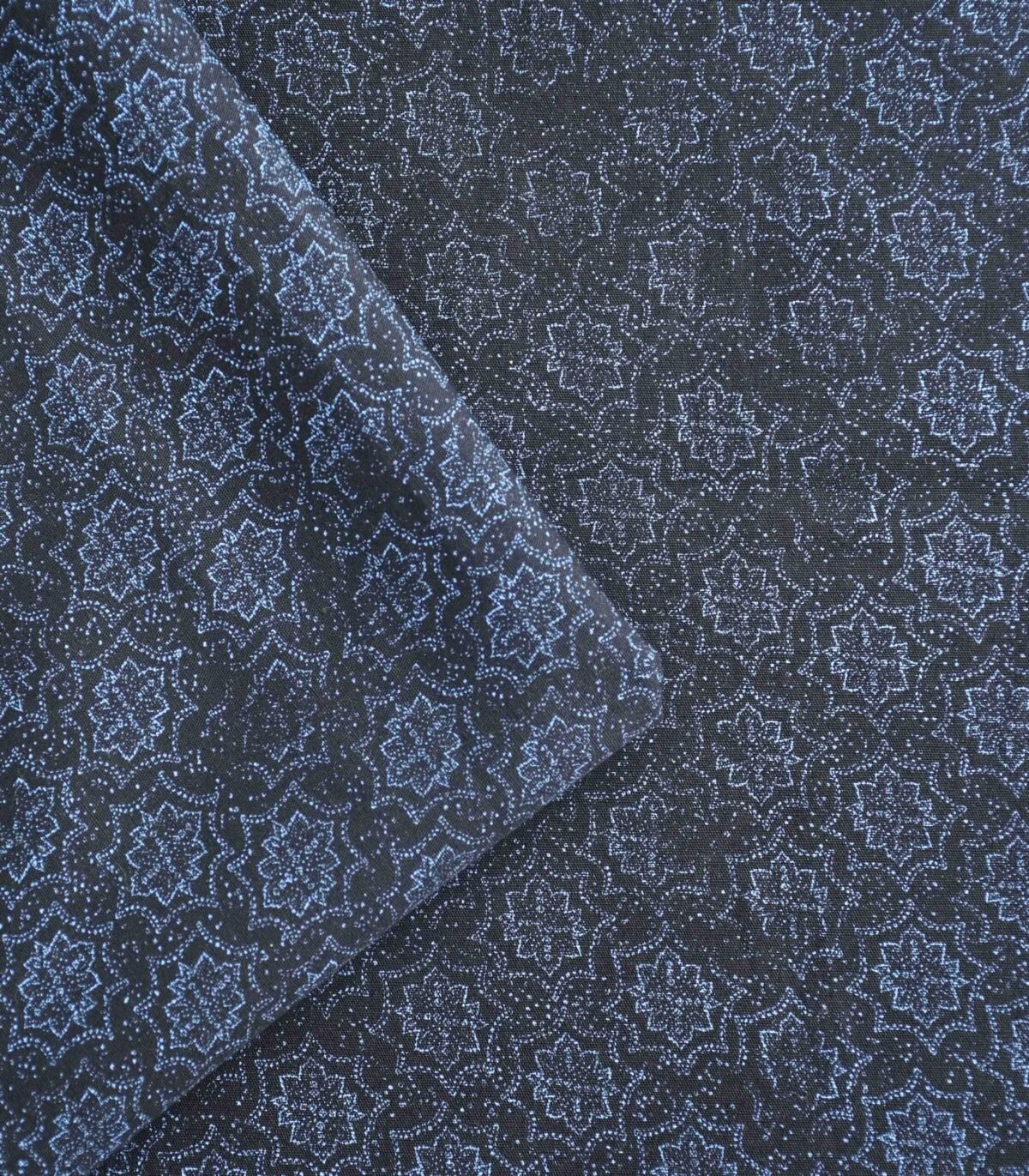 Cotton Black Base Blue Print Fabric