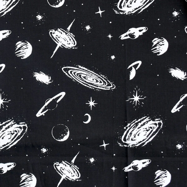 Cotton Black Base Planets Print