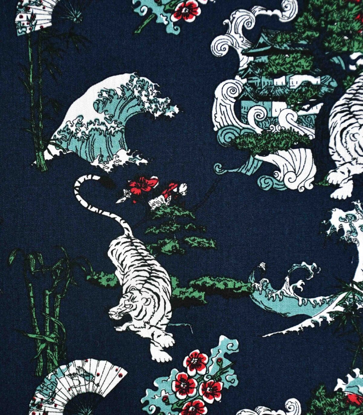 Cotton Navy Base Tiger Print Fabric