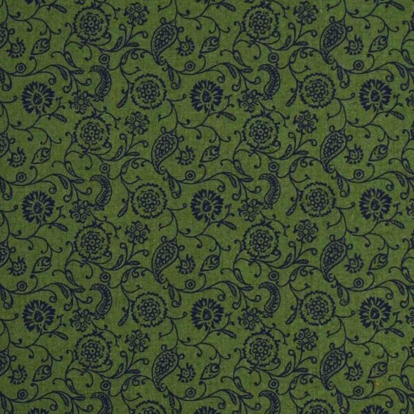 Green Base Leaf Print Cotton Fabric
