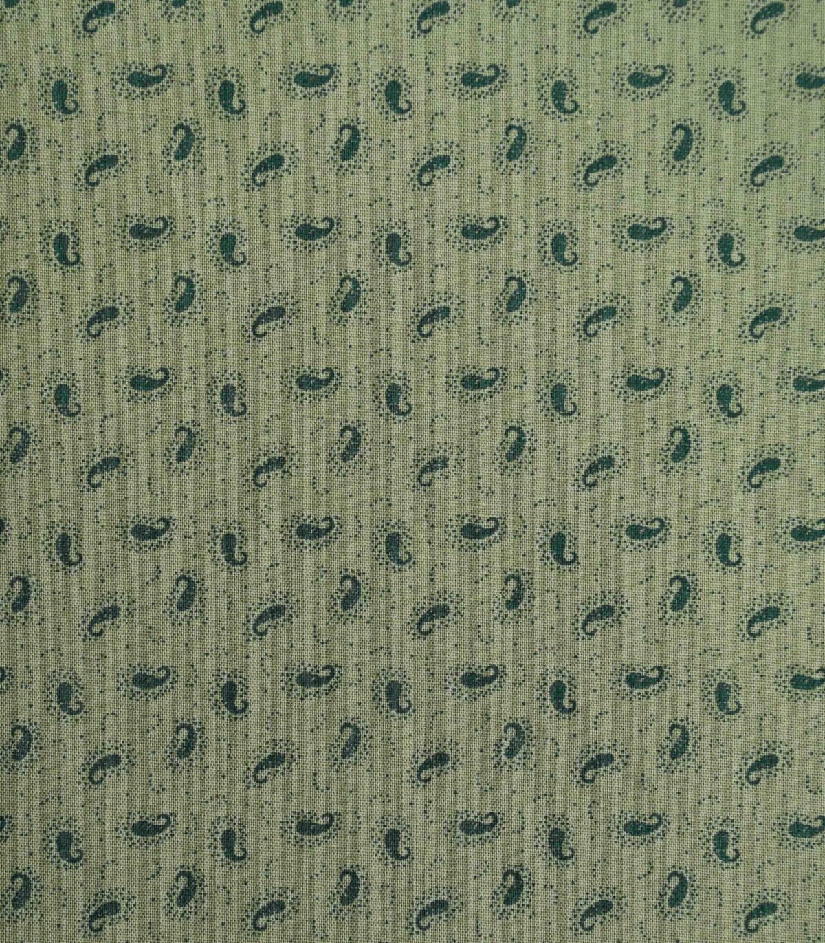 Green Base Blue Paisley Print Cotton Fabric