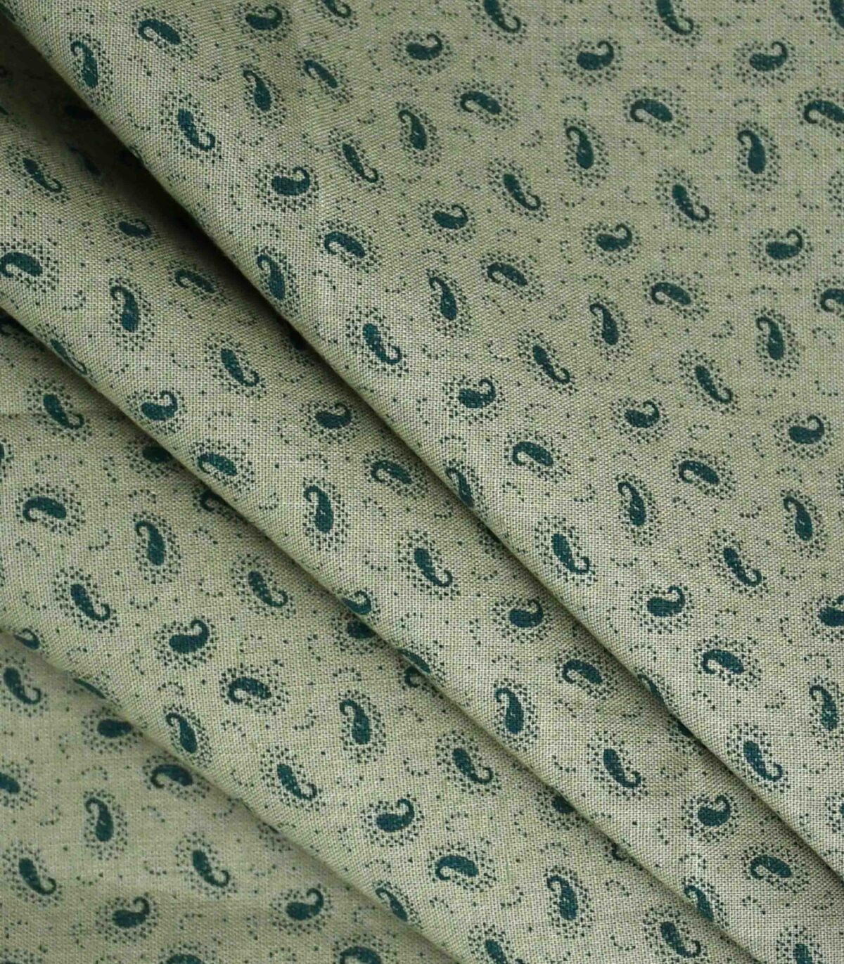 Green Base Blue Paisley Print Cotton Fabric