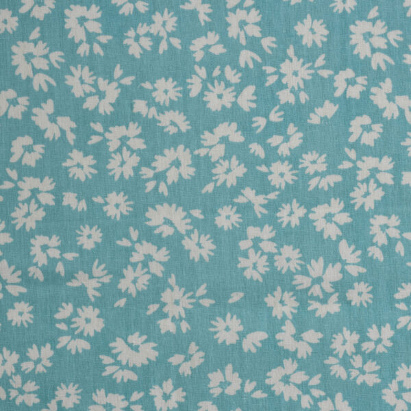 White Base Blue Flower Print Cotton Fabric