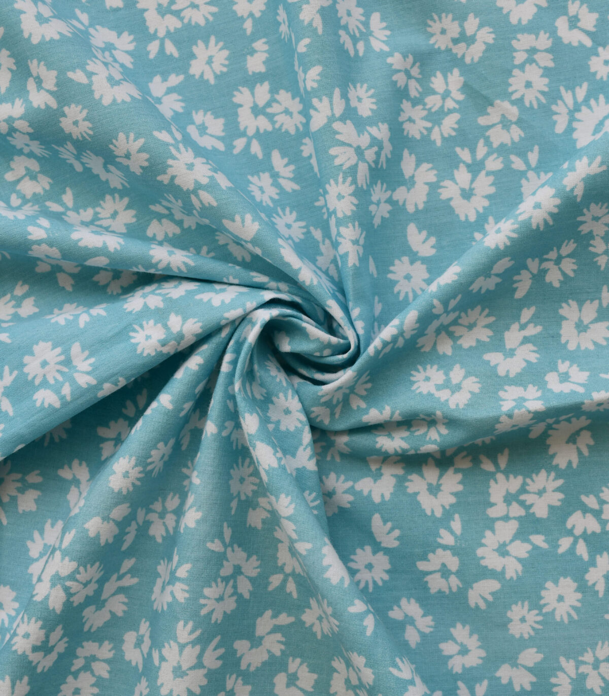 White Base Blue Flower Print Cotton Fabric