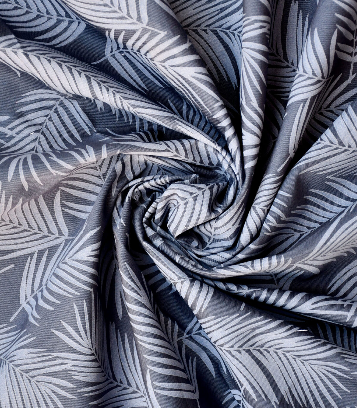 Dark Blue Base Leaf Print Fabric