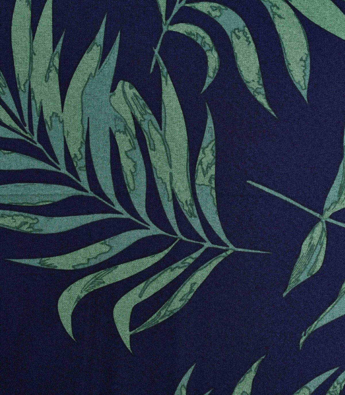 Cotton Navy Base Green Leaf Print Fabric