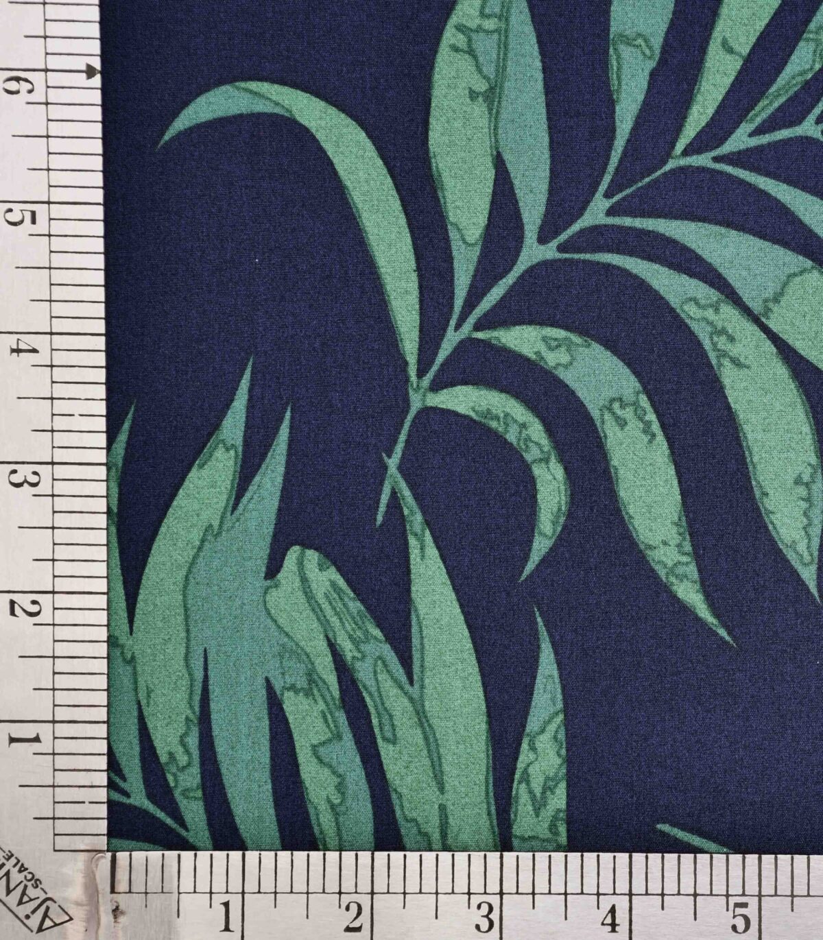 Cotton Navy Base Green Leaf Print Fabric