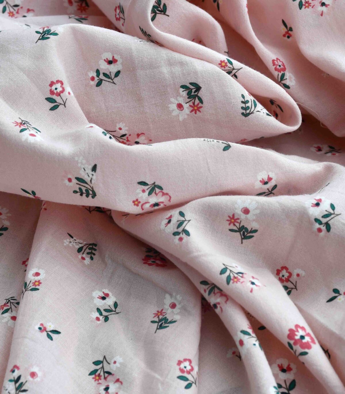 Cotton Pink Base Flower Print Fabric