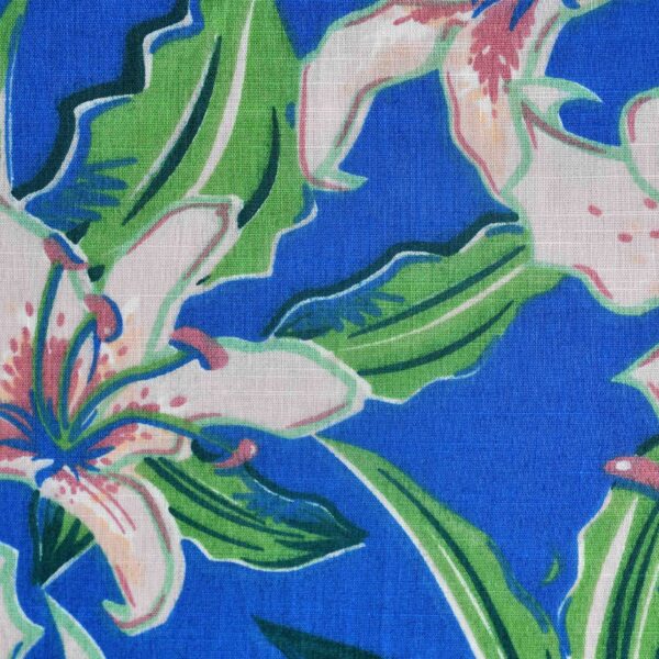 Cotton Blue Base Flower Printed Fabric