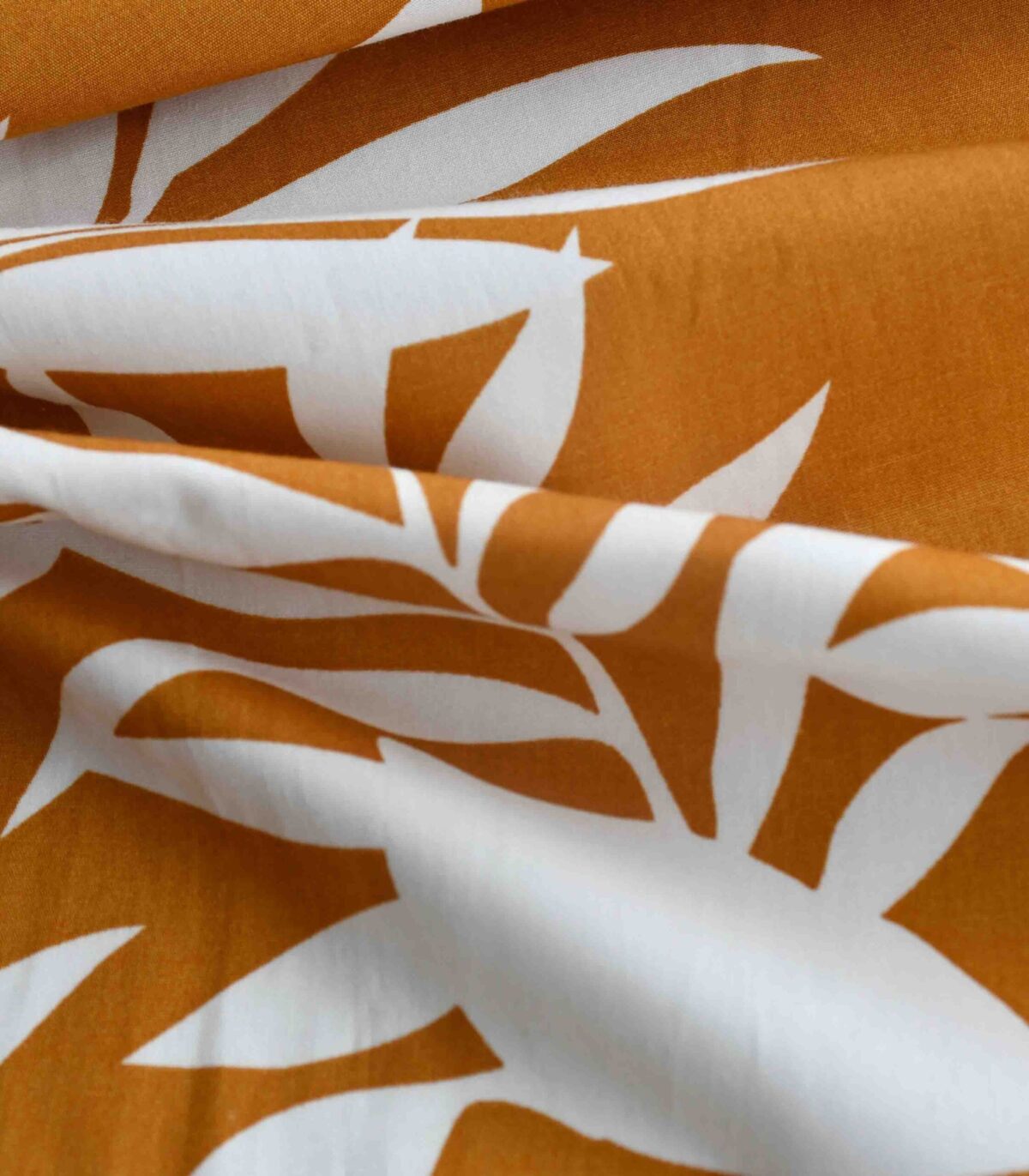 White Base Yellow & White Leaf Print Fabric