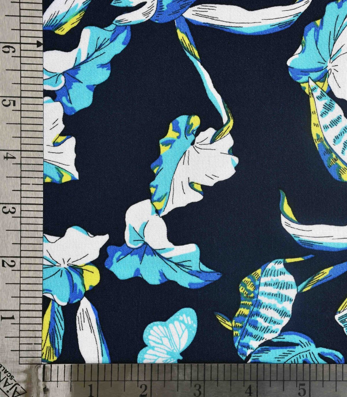 Navy Base Leaf Print Viscose Fabric