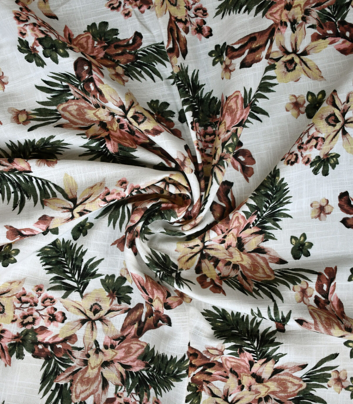 White Base Flower Print Cotton Fabric