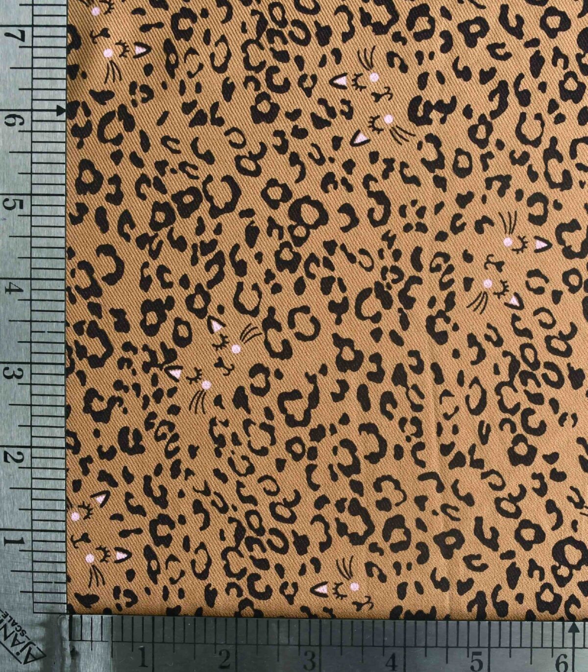 Viscose Khaki Color Base Cat Print Fabric