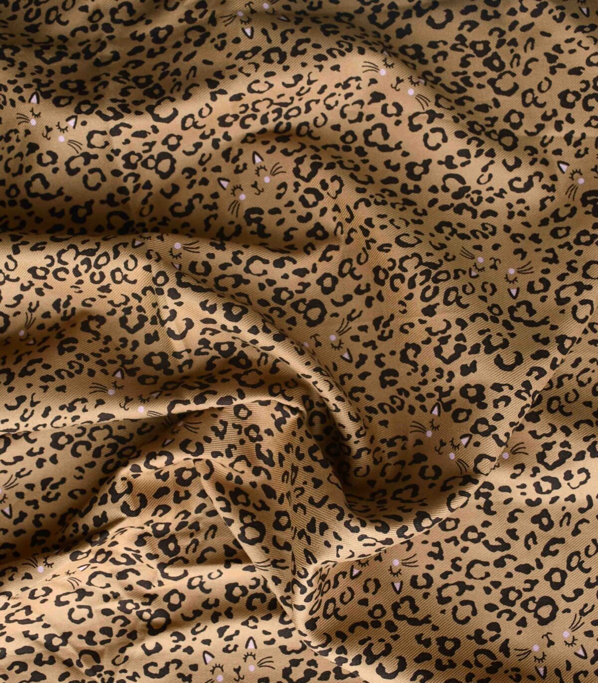 Viscose Khaki Color Base Cat Print Fabric