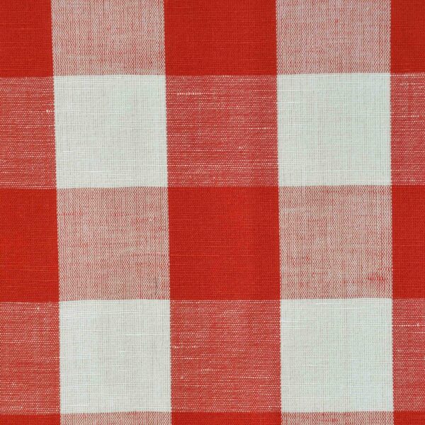 White & Red Checked Cotton Linen Fabric