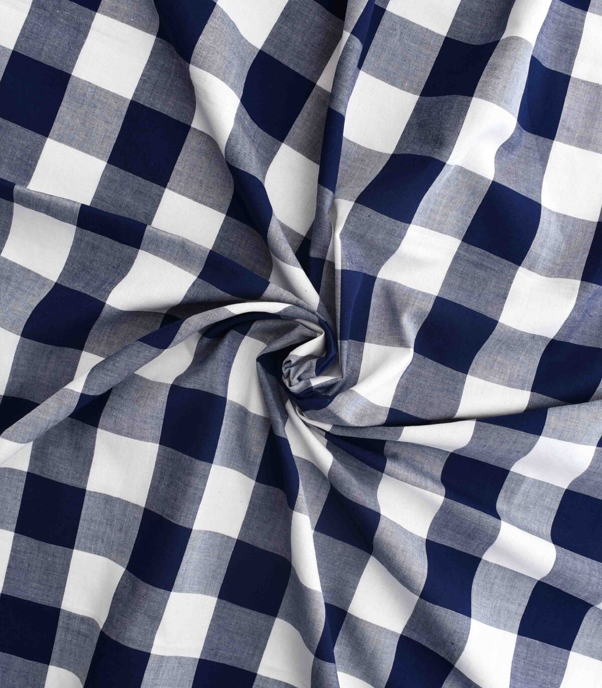 Beige & Navy Yarn Dyed Checked Fabric