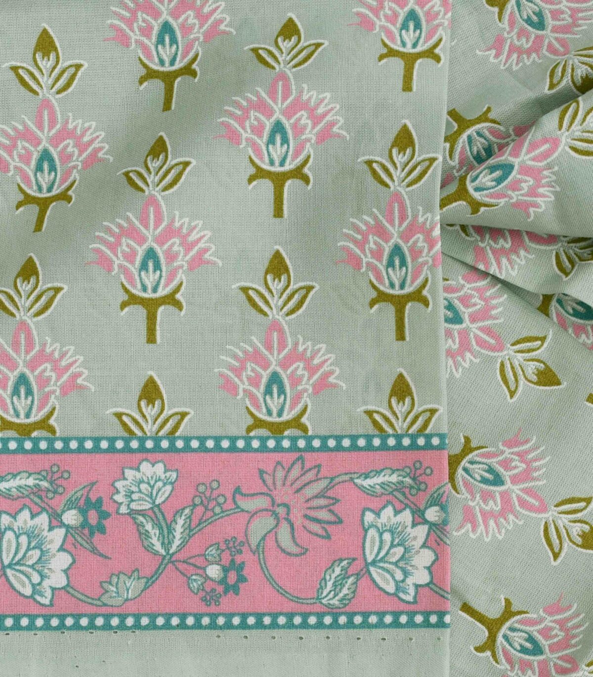 Light Green Flower Print Cotton Fabric