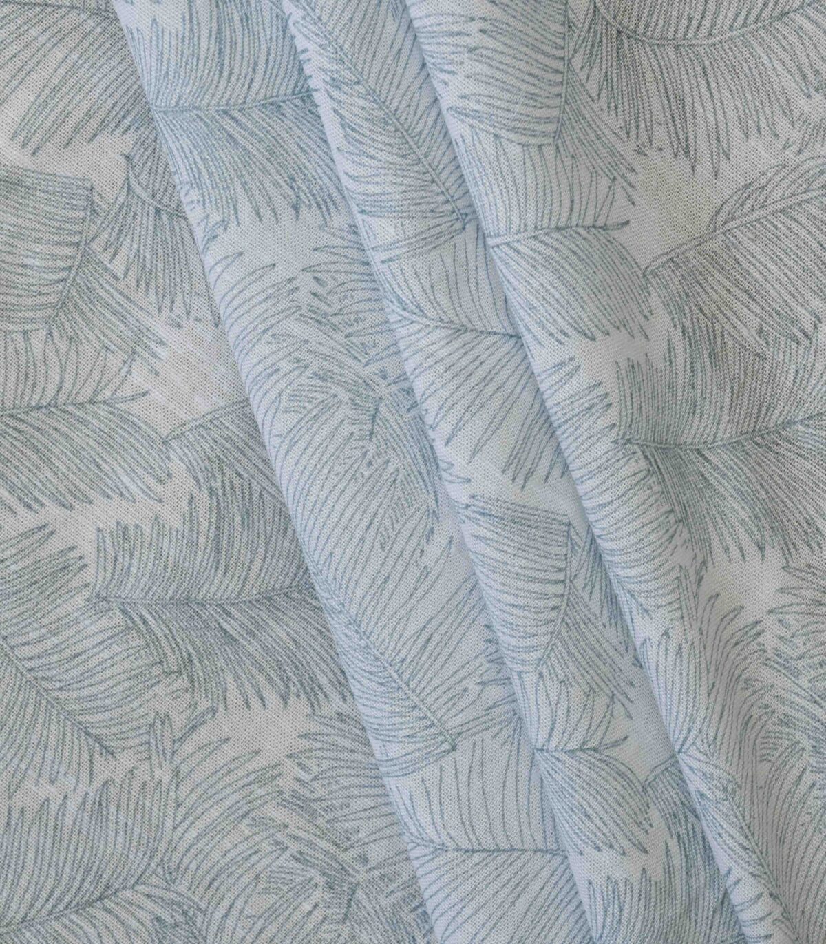 Cream Base Blue Leaf Print Fabric