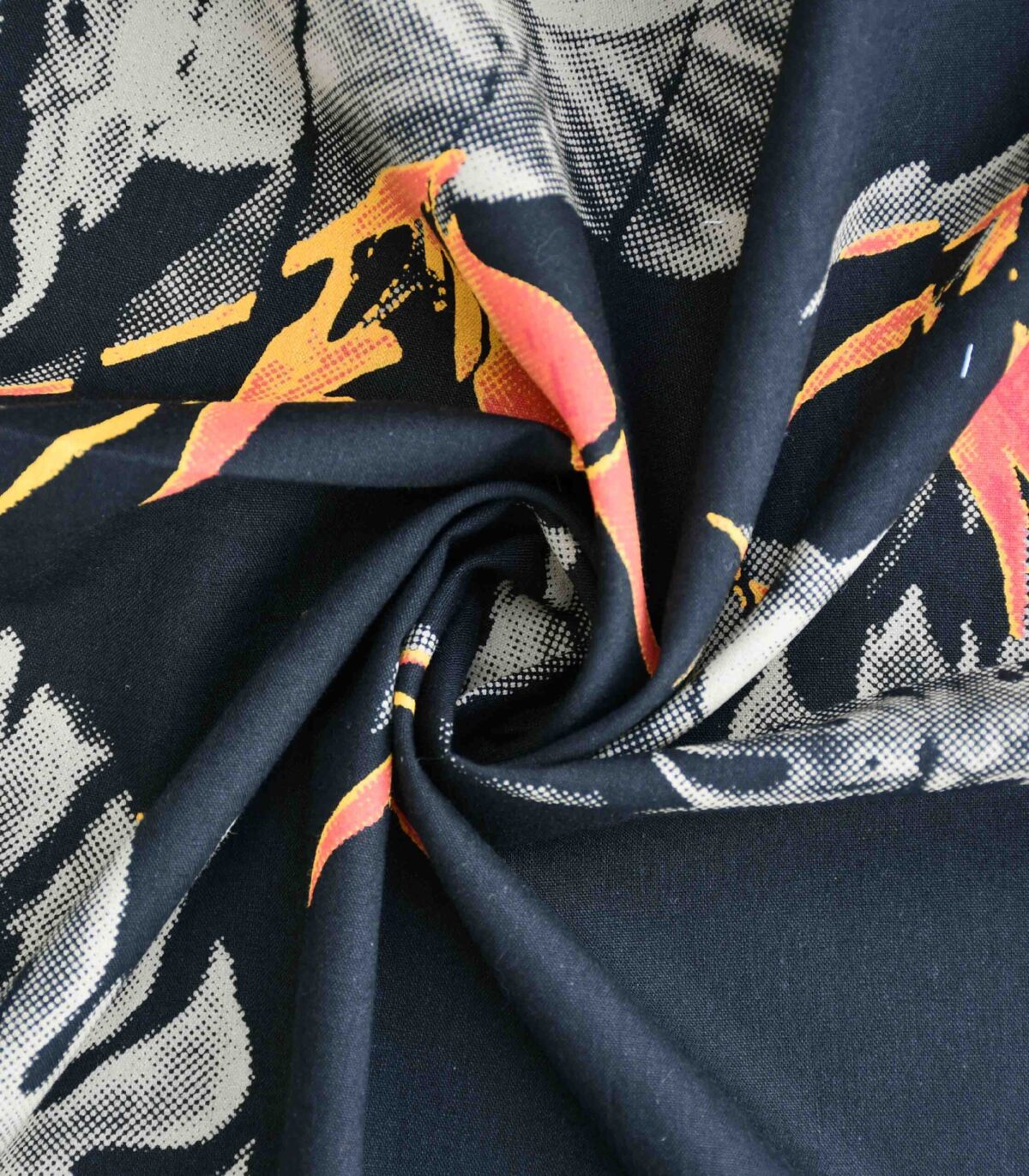 Multi Blends Black Base Leaf Print Fabric