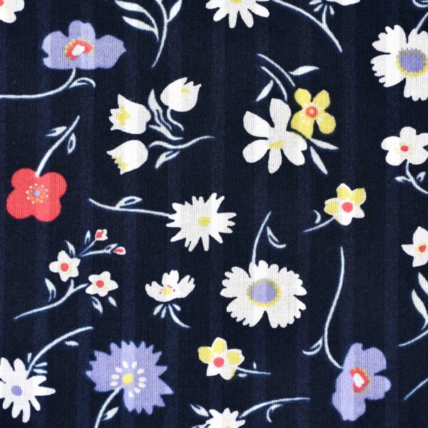Navy Blue Base Flower Print Lawn Fabric