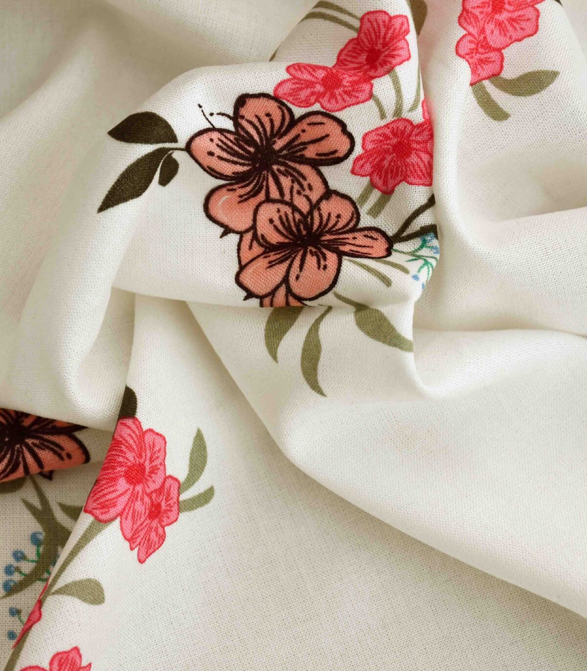 Rayon White Base Flower Print Fabric