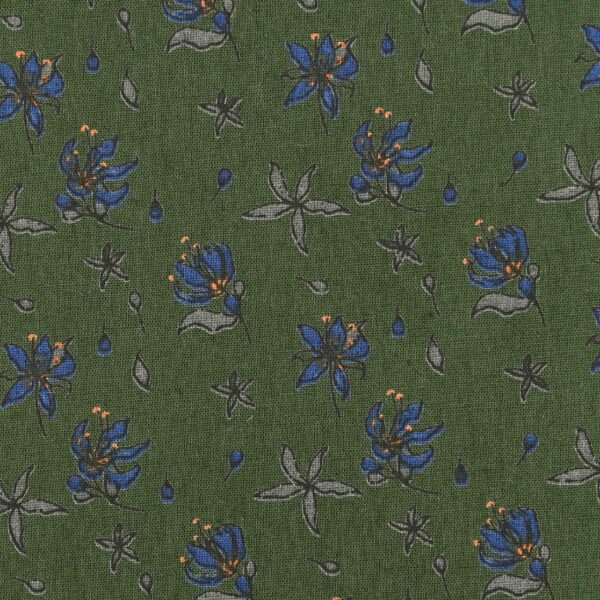 Cotton Green Base Flower Print Fabric