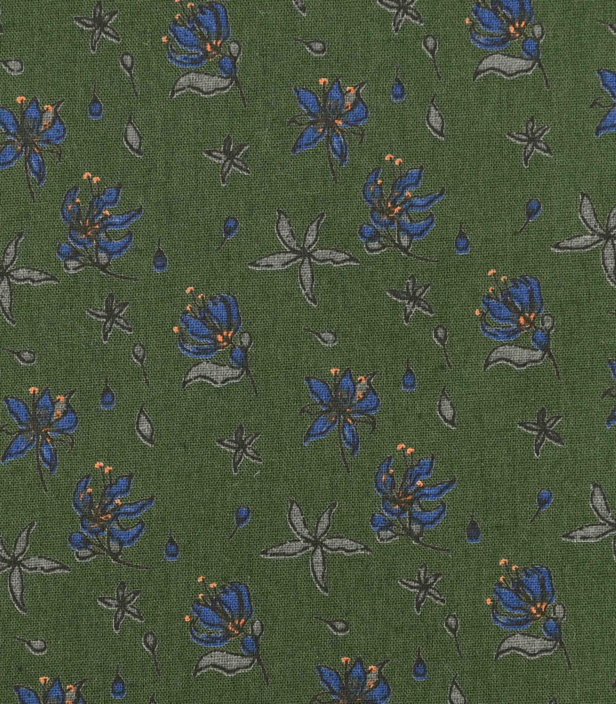 Cotton Green Base Flower Print Fabric