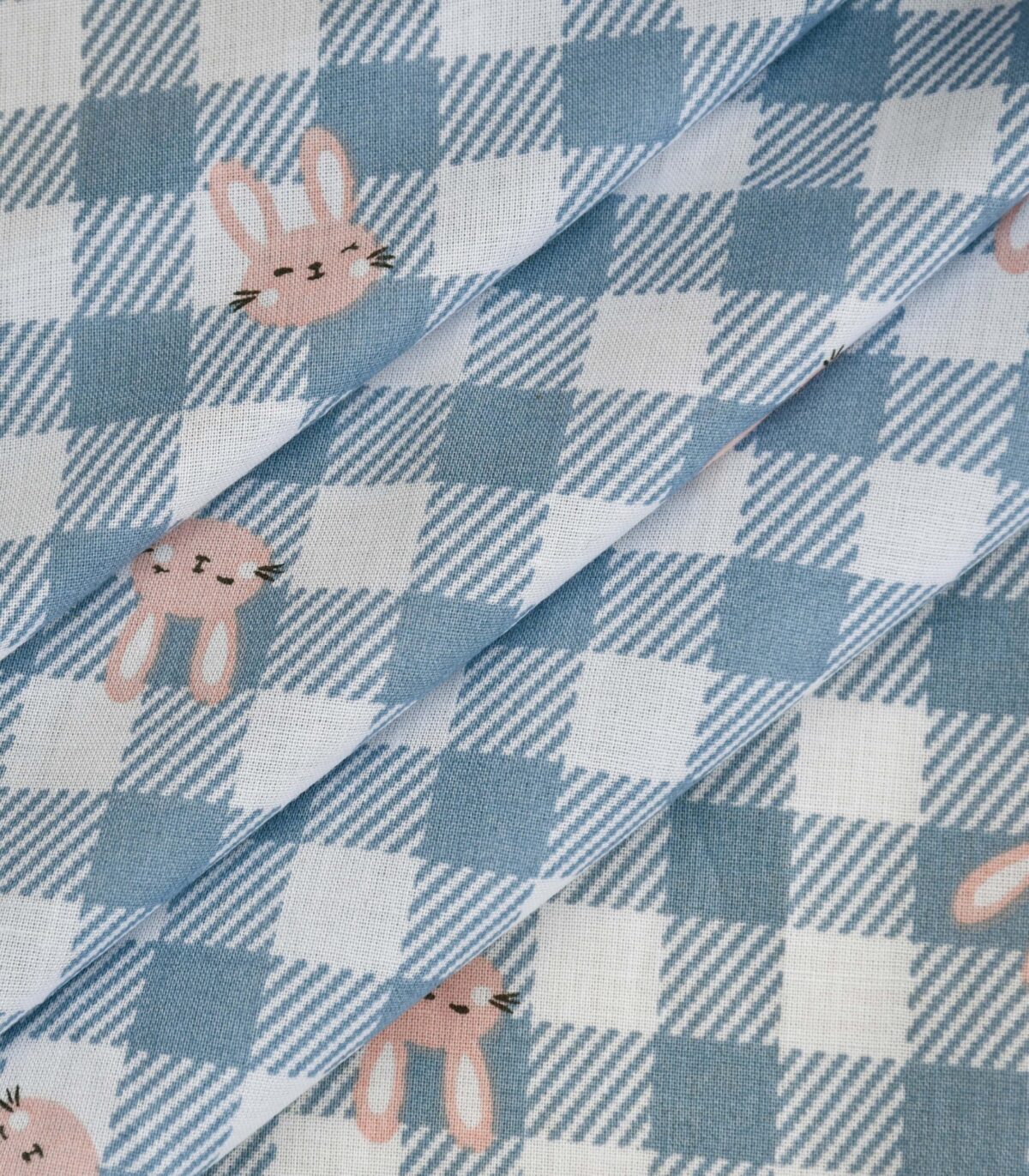 Cotton Checked Cat Print Fabric