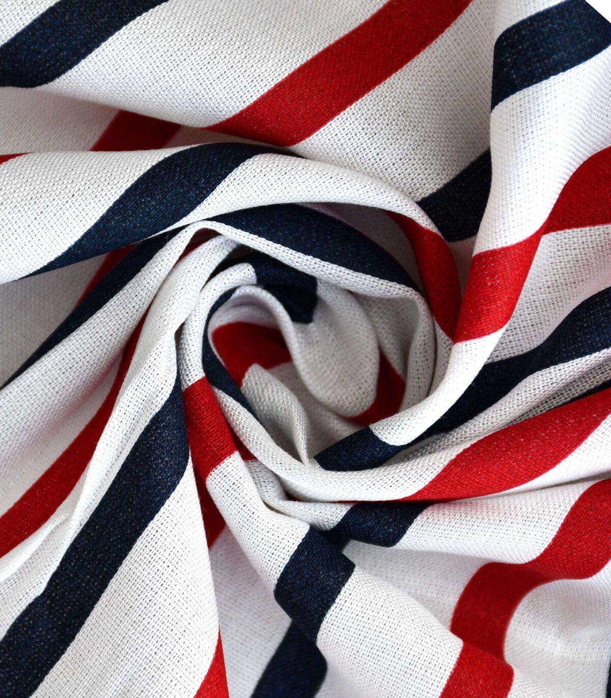 Viscose Red Navy Stripe Print Fabric