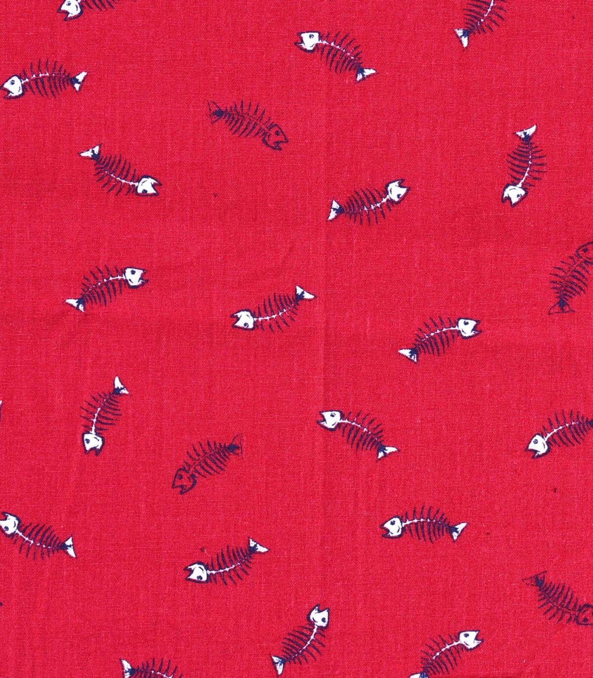 Cotton Red Base White Fish Print Fabric