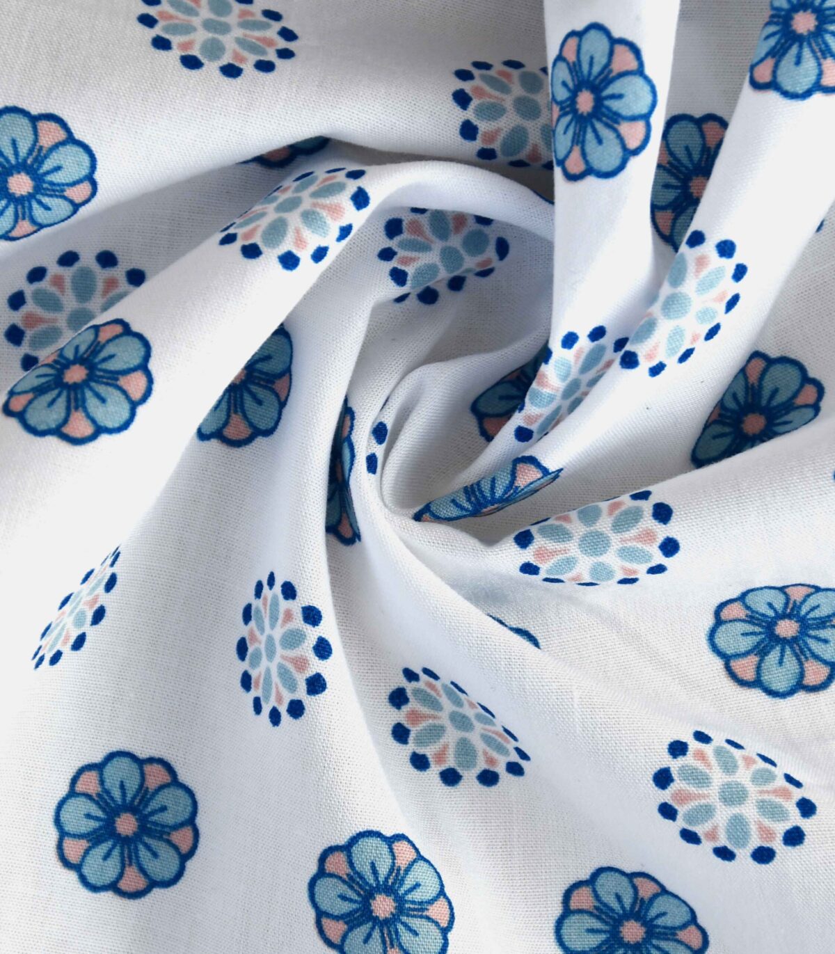 Cotton Fabric Blue Flower Print