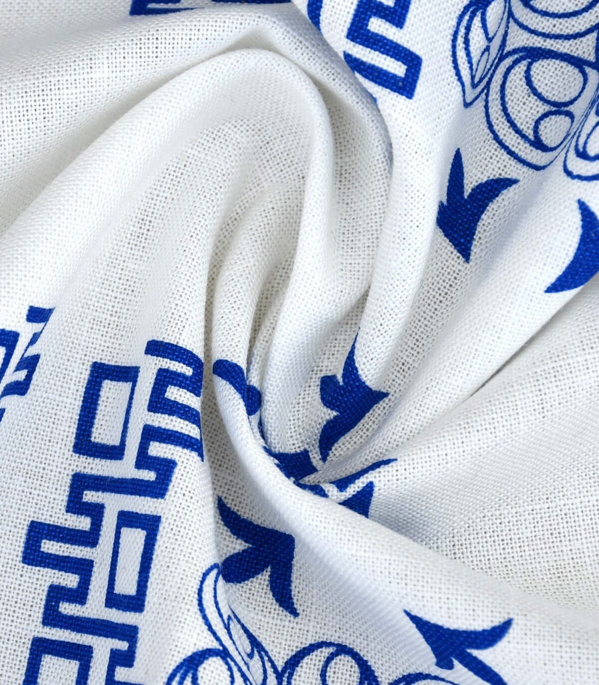 Cotton White Base Blue Print Fabric