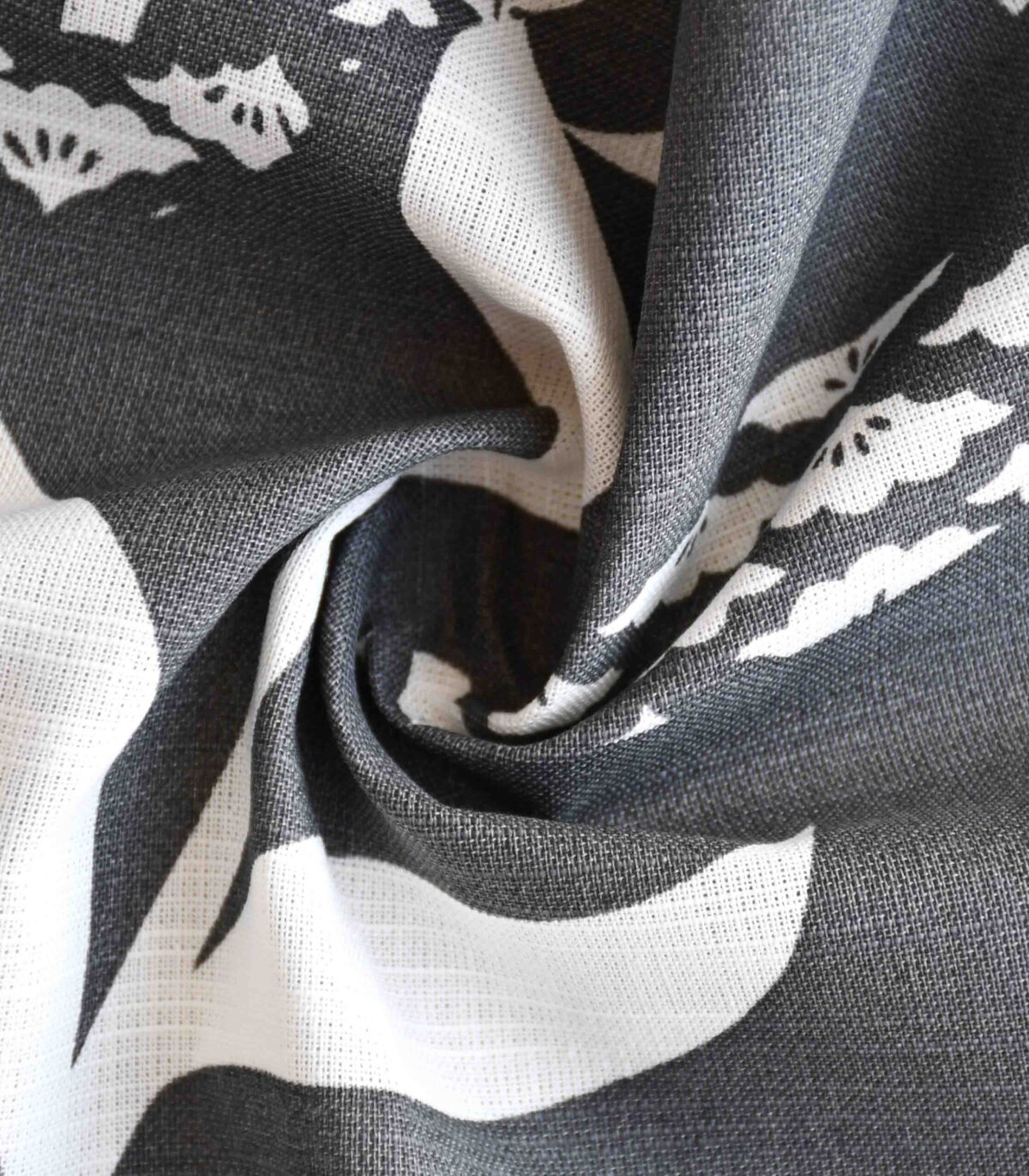 Cotton Grey Color Leaf Print Woven Fabric