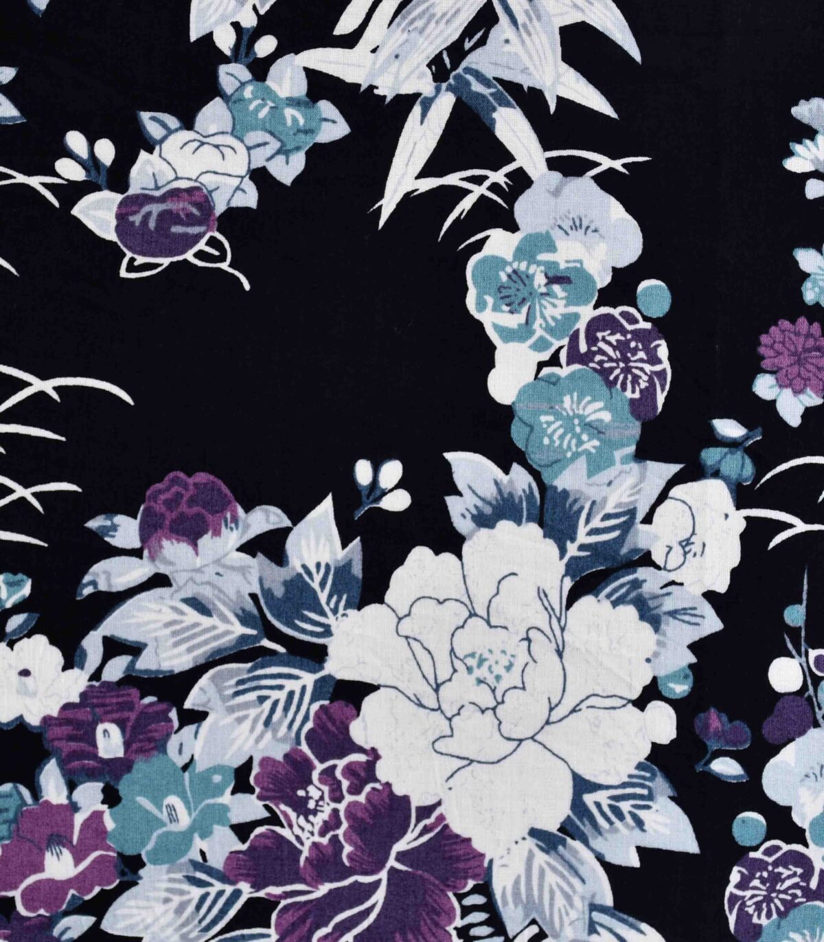 Modal Black Base Flower Print Fabric