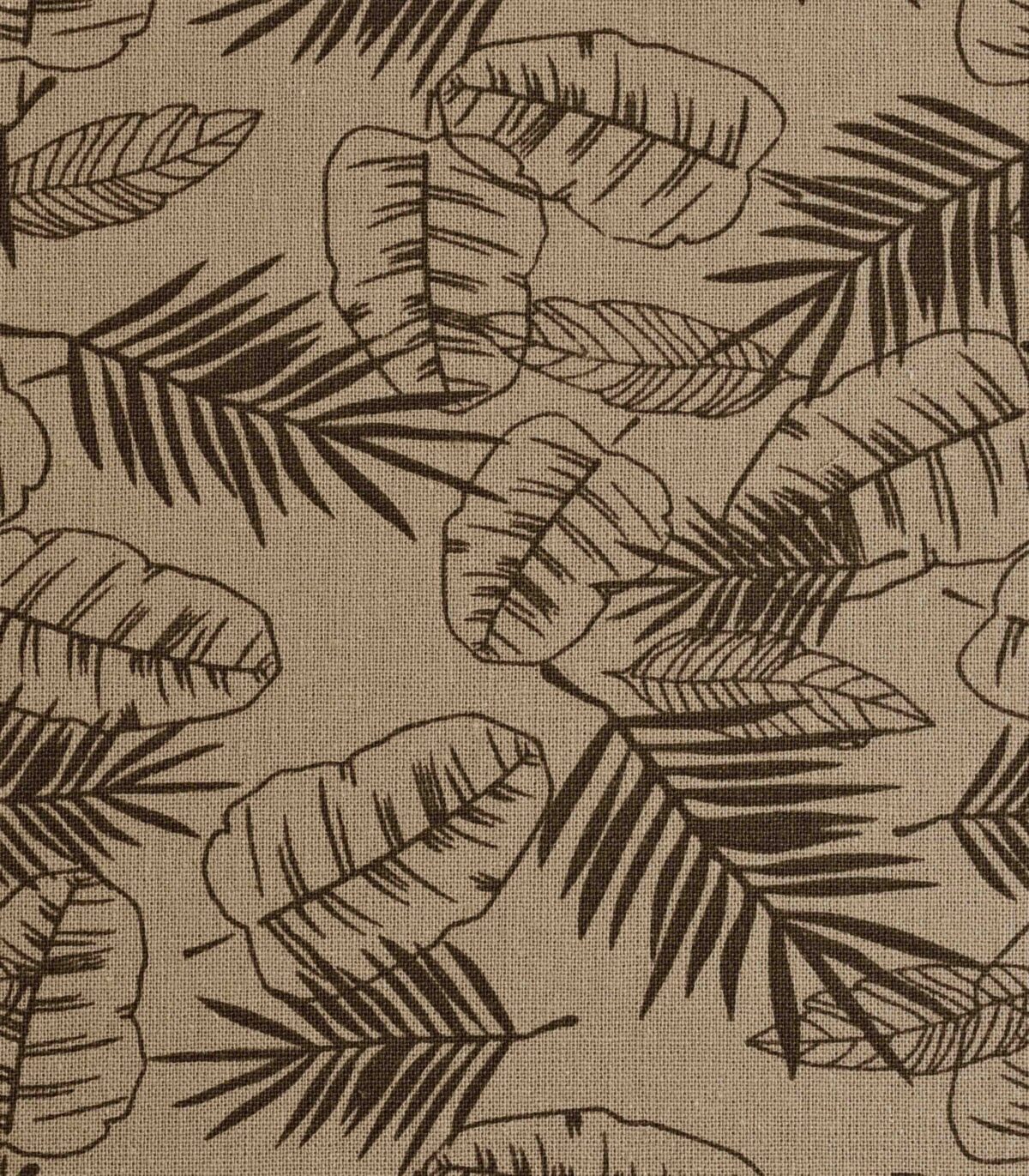 Cotton Khaki Color Leaf Print Woven Fabric