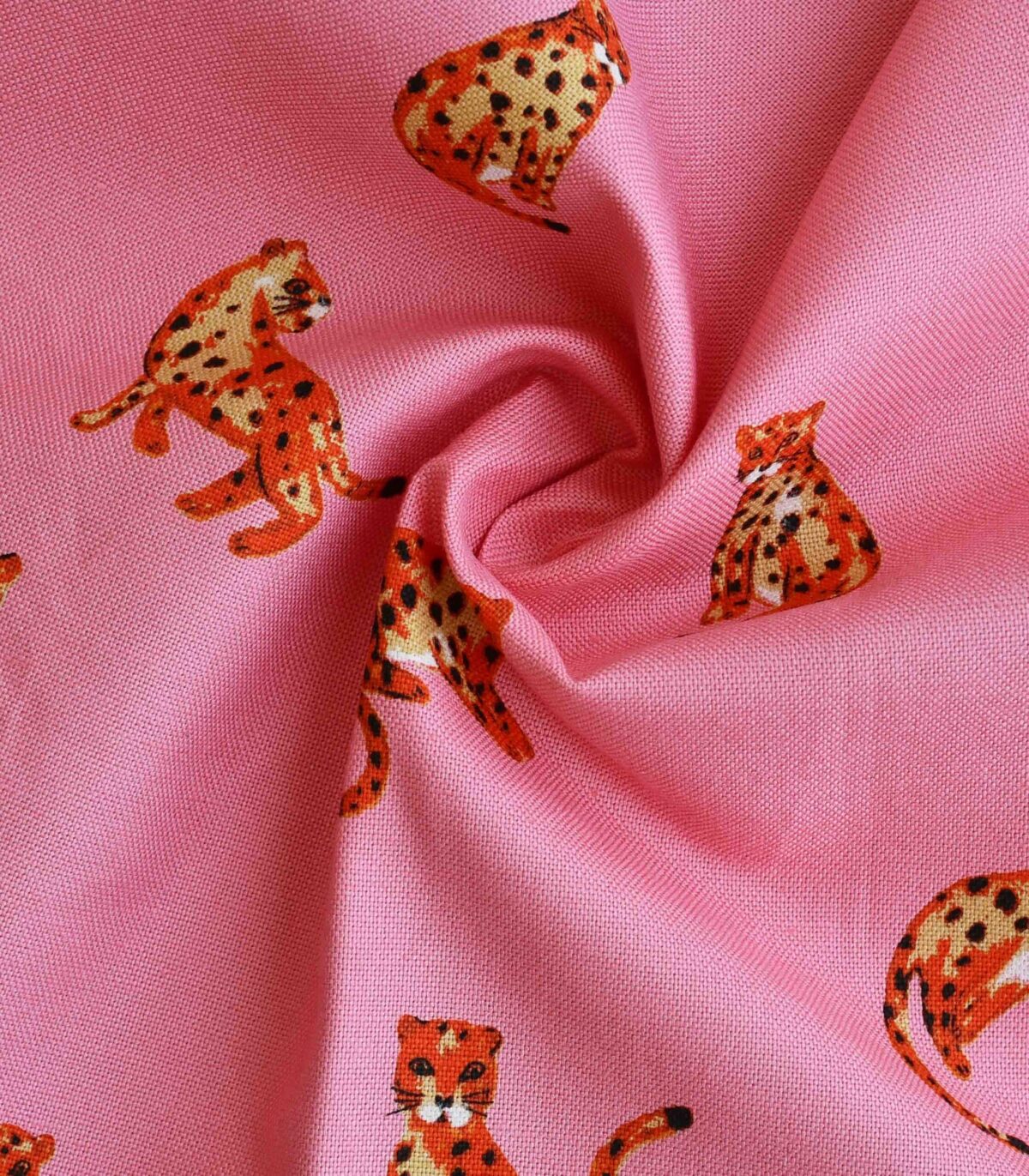 Cotton Pink Base Tiger Print Woven Fabric