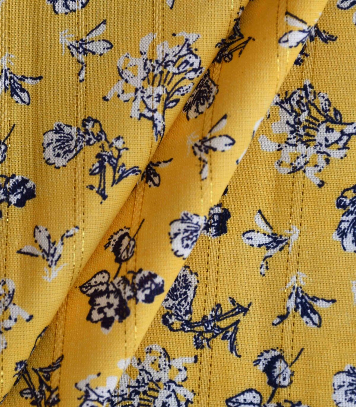 Viscose Lurex Blue Color Flower Print Fabric