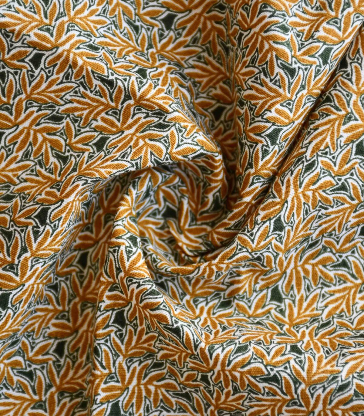 Cotton Khaki Color Leaf Print Fabric