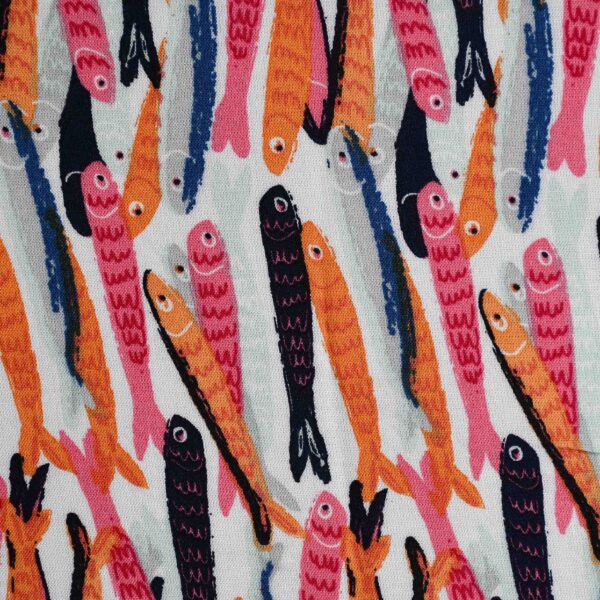 Viscose Multi Color Fish Print Fabric