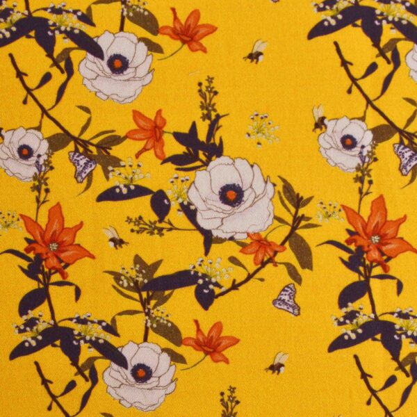 Cotton Yellow Base Flower Print Fabric