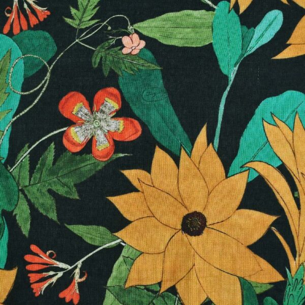 Cotton Hemp Flower Print Woven Fabric