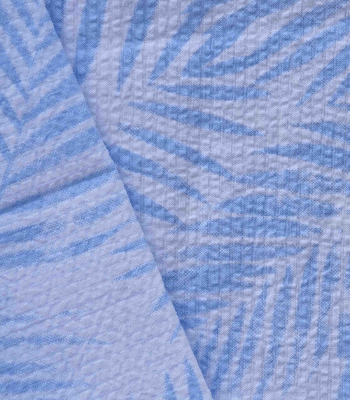 Blue Leaf Print Cotton Woven Fabric