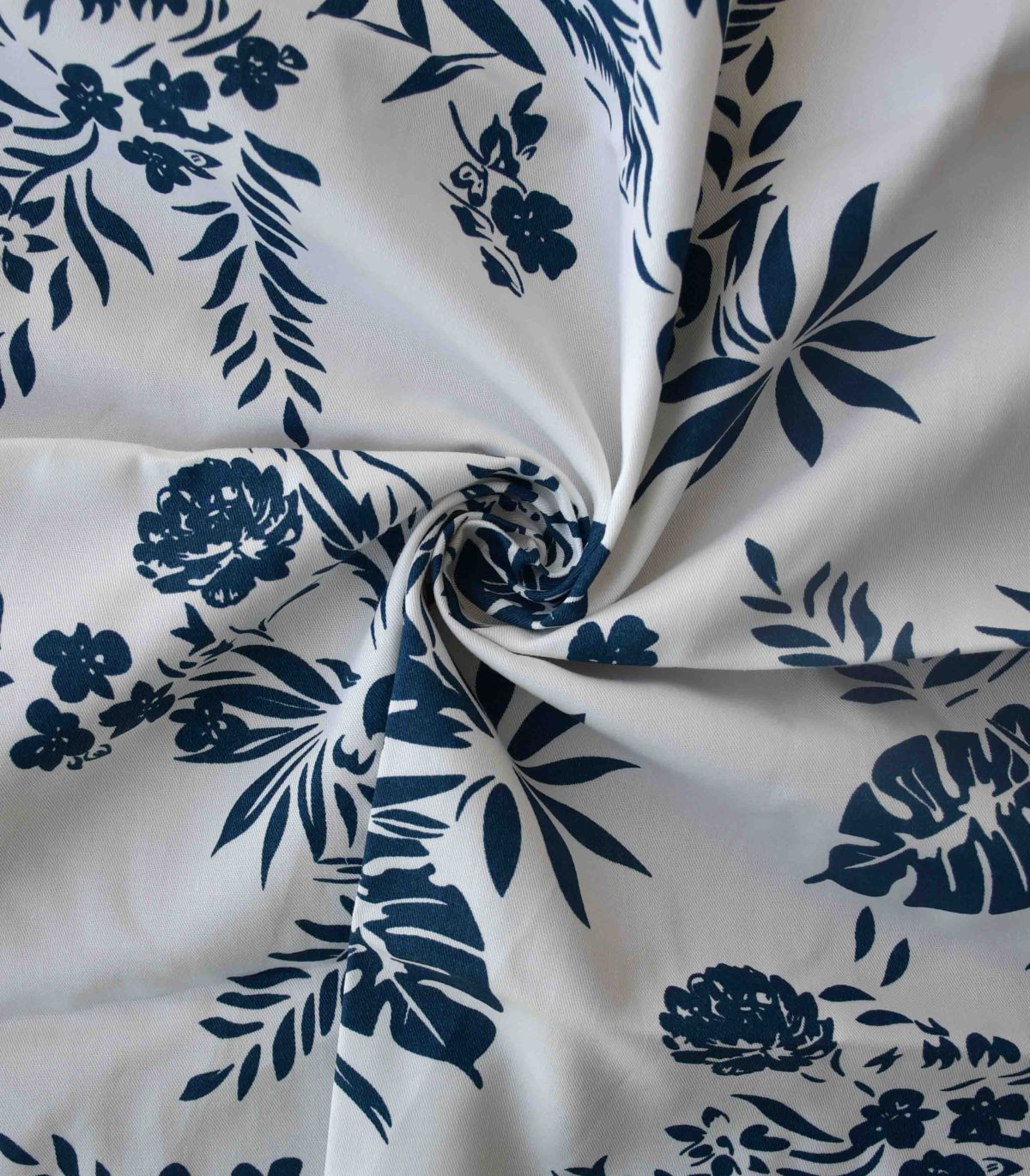 Cotton Blue Leaf Print Woven Fabric