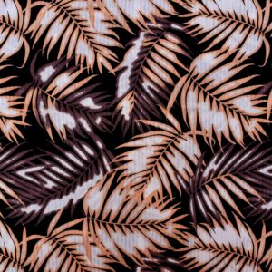 Cotton Orange & Black Leaf Print Woven Fabric (FC-DEPL1591)